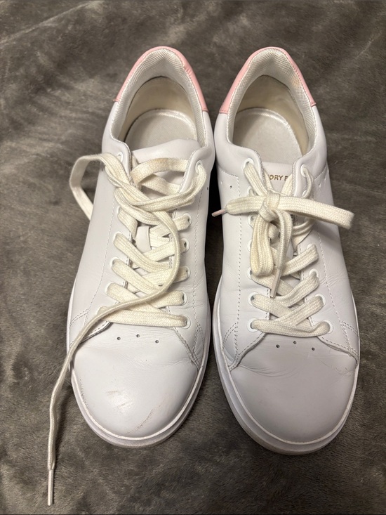 Tory Burch Shoes - Tory Burch White Leather Sneakers with Pink Heel